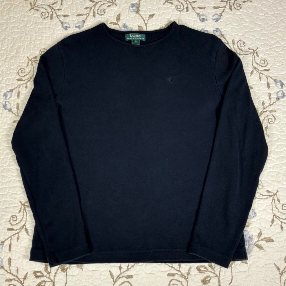 Lauren Ralph Lauren Top Womens Large Black Excellent Long Sleeve Cotton Ribbed